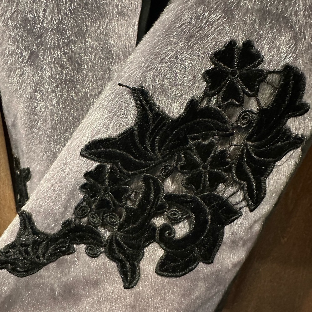 Adore Gray and Black Teddy Jacket with Lace Details - Picture 2 of 4